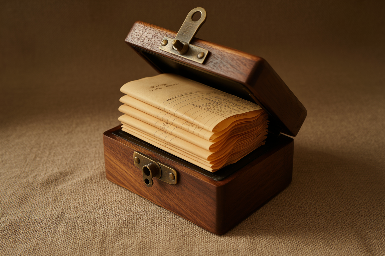 Brass lockbox with serial receipts
