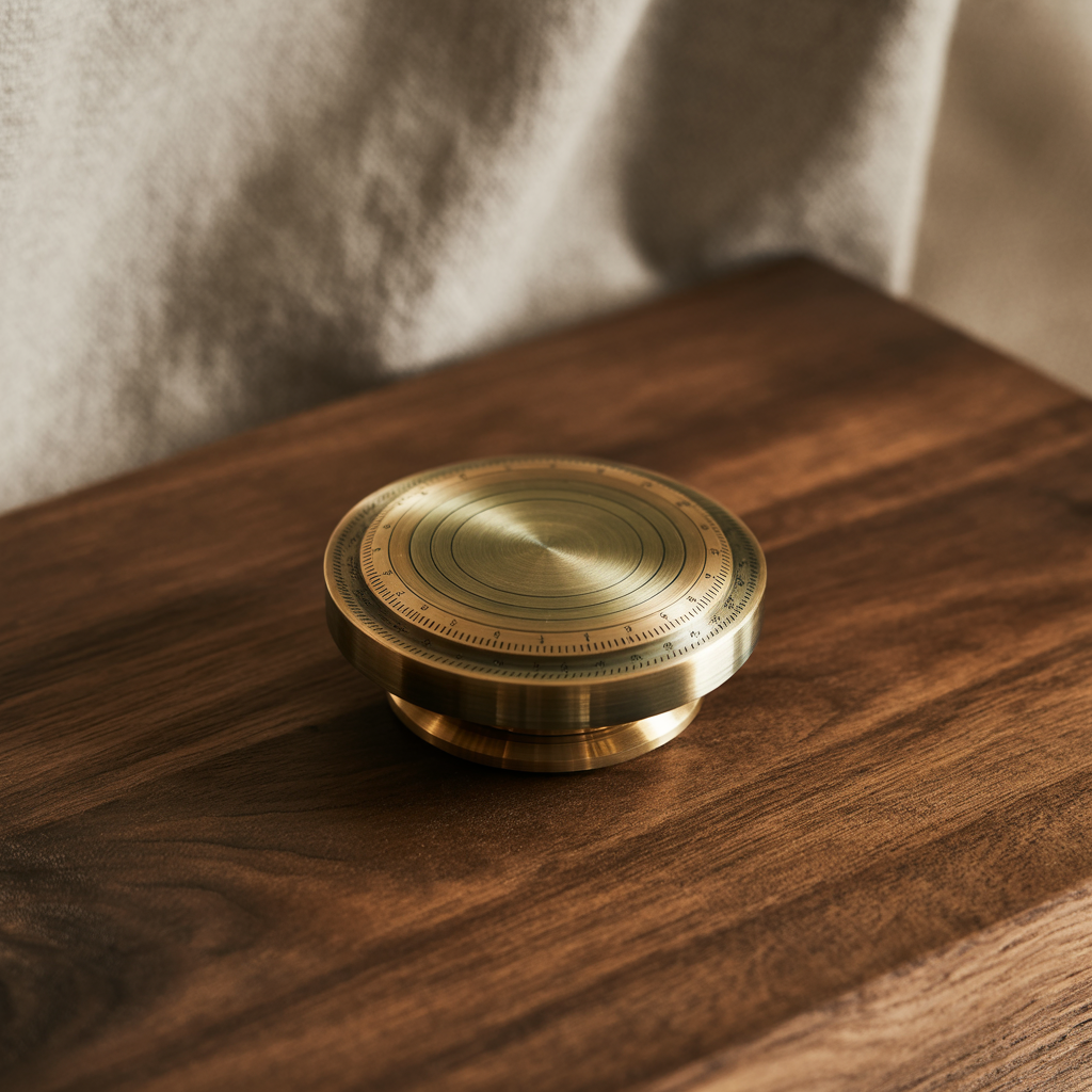 Brass mechanical dial on table