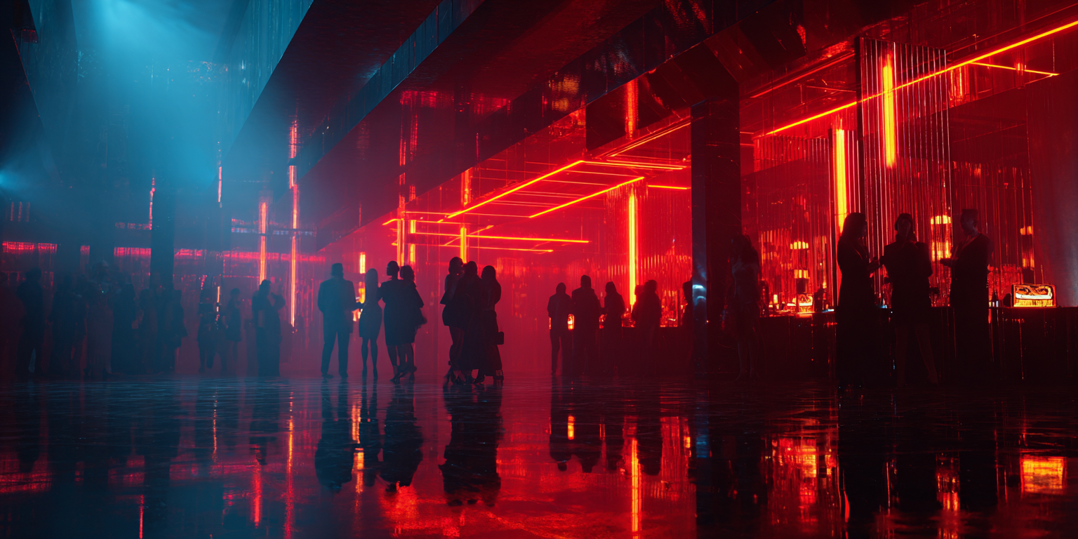 Vibrant neon-lit scene capturing the energy of Vegas